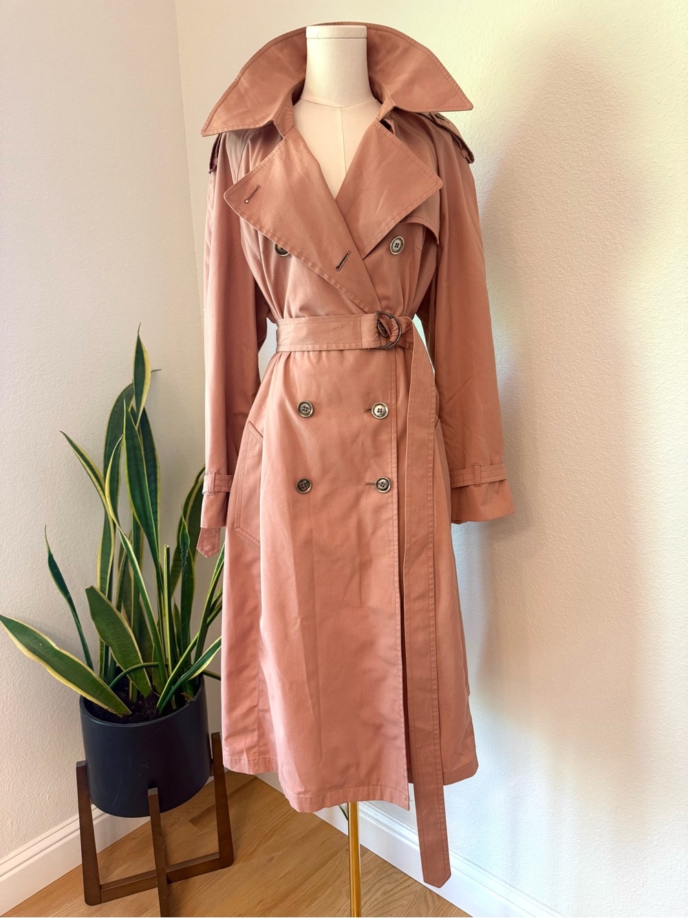 London Fog Double-Breasted Trench Coat in Dusty Rose